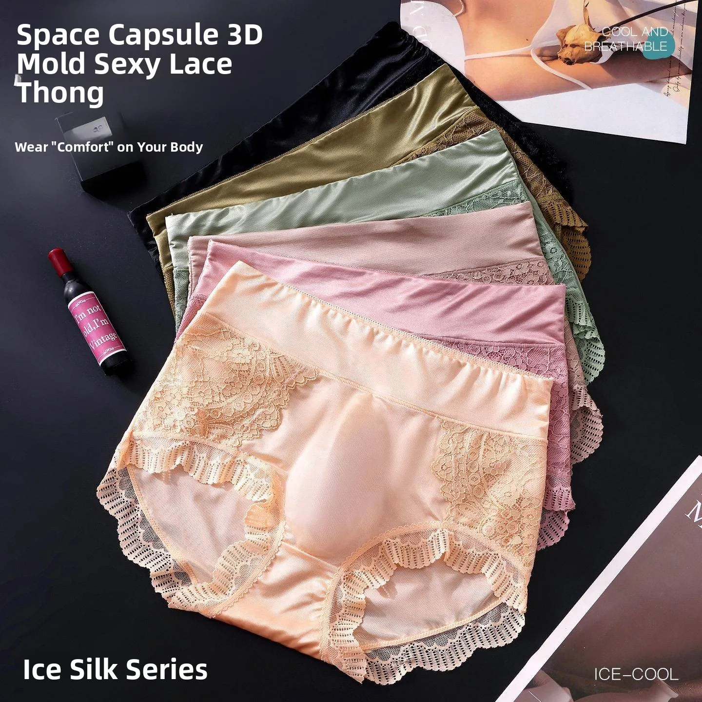 Men's Ice Silk Lace Underwear Spacecraft Mold Lace  Seamless Breathable Multicolor  Pants Comfortable mid Waist N...