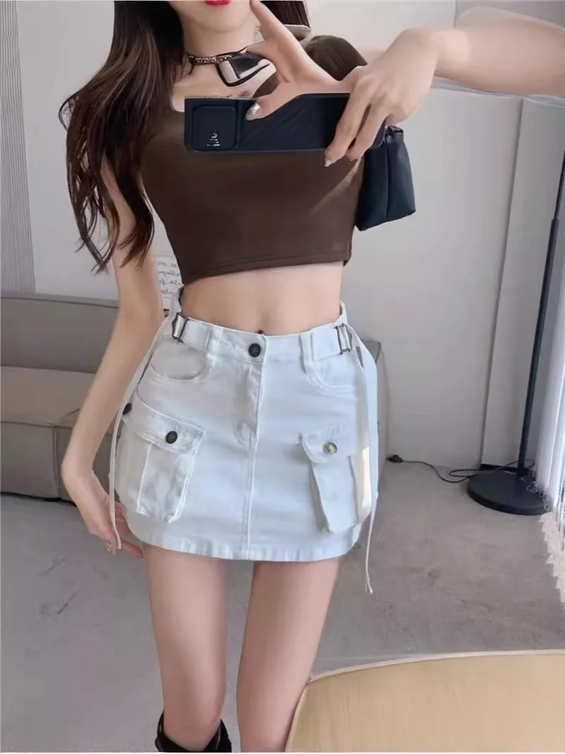 

Синяя юбка А-силуэта, модная женская короткая юбка А-силуэта с вышивкой, свежая и модная универсальная полуюбка ne