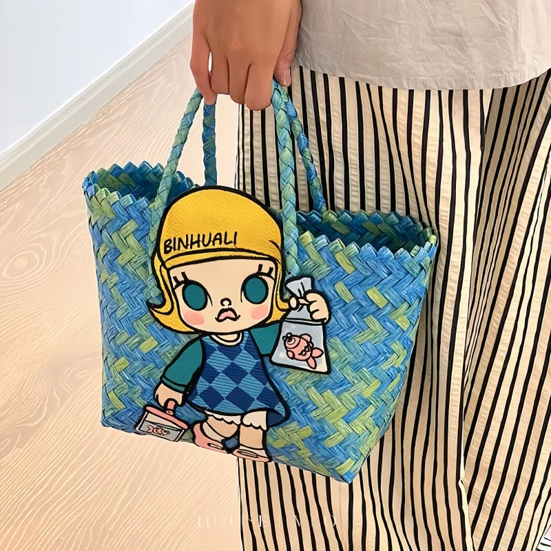 

New Hot Labubu Handbag Hand Woven Bag Work Commuting Womens Bag Cartoon Vegetable Basket Bag Childrens Vacation Handbag