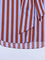 Women New Music Festival Chic Blouse Women's Loose Fit Striped Shirt Bow Single Breasted Simple Casual Female Top - Image 4