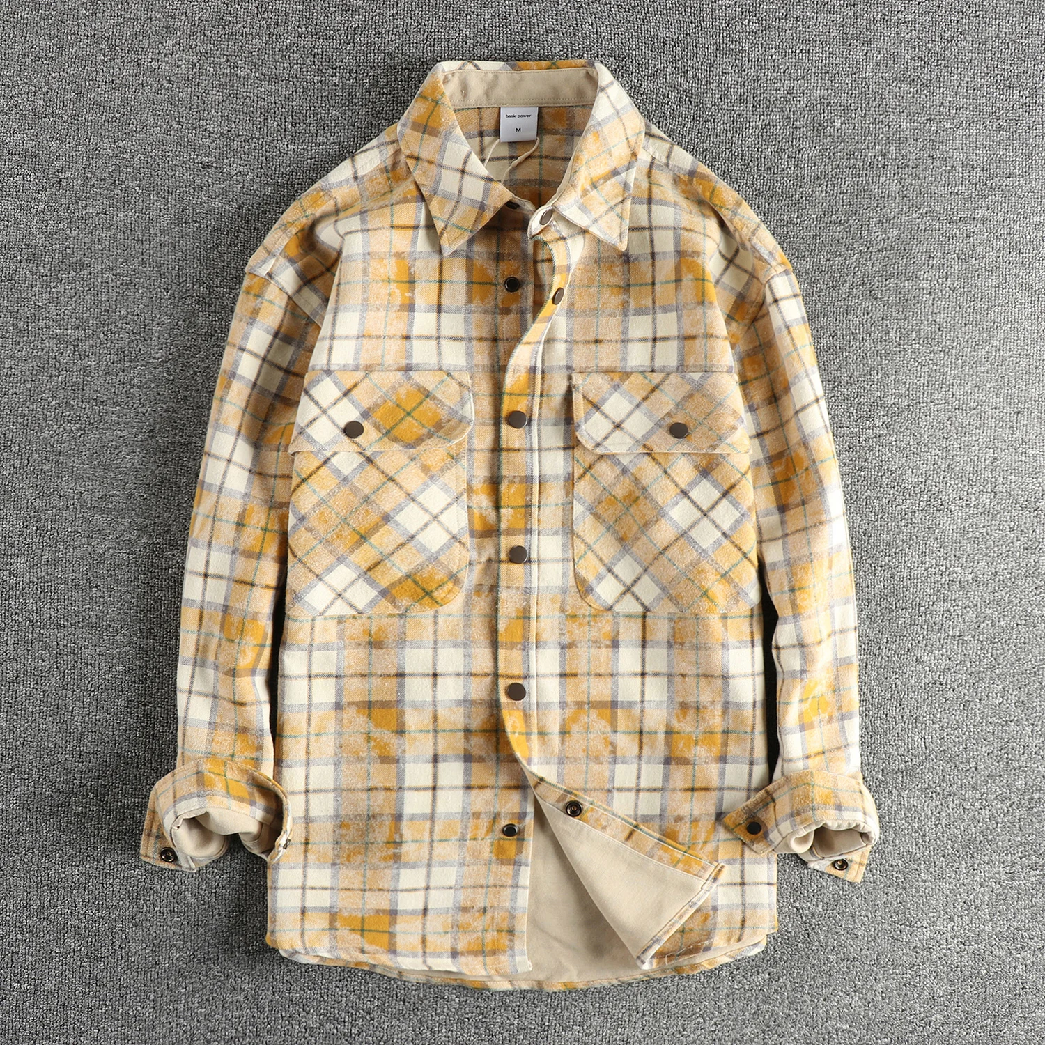 

Heavy vintage wash water to do old plaid shirt men ground wool thick woven fabric autumn and winter trend casual shirt