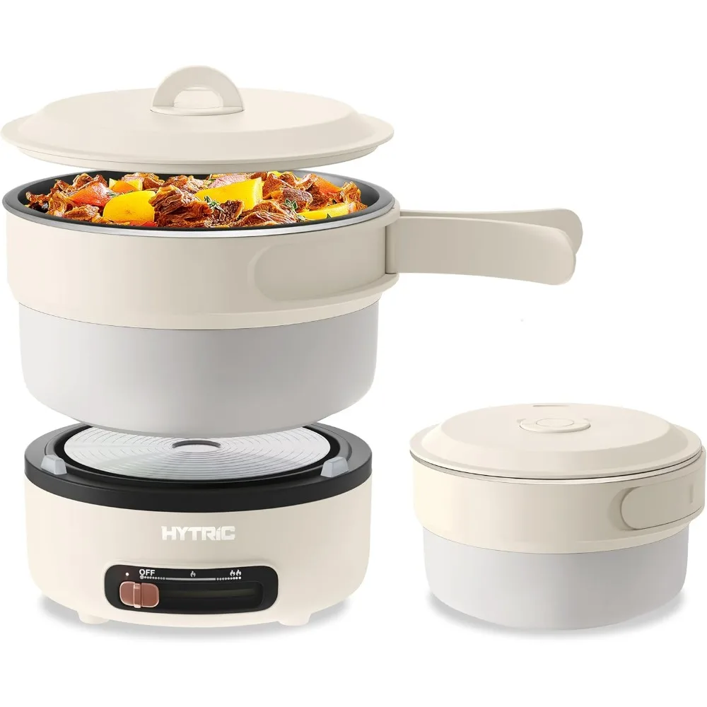 

Electric Cooker, 2L Portable Electric Cooker with Foldable Handle, Non-Stick Electric Cooker with Dual Power Control for Camp