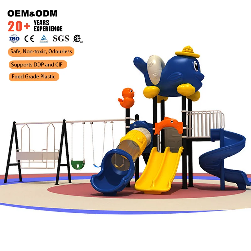 High Durable LLDPE Metal Outdoor Playground Cartoon Whale Combination Play Slide Swing Capacity For Residential Use