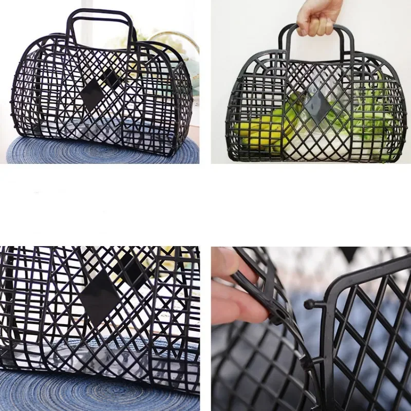 Hot  Women Summer Jelly Bag Portable Vegetable Basket Hollow Jelly Bag Girl Large Capacity Holiday Handbag Jelly Beach Tote Bags