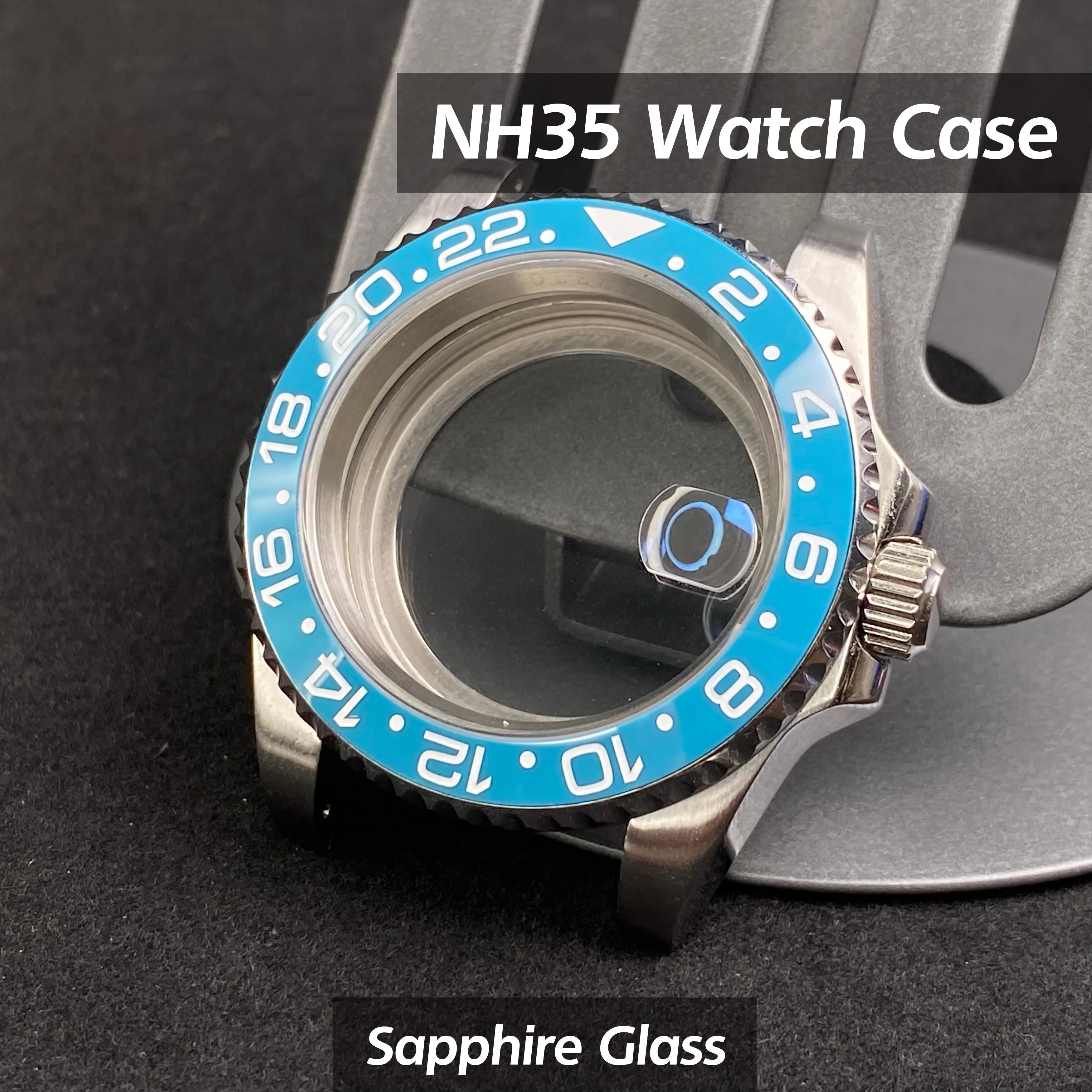 40mm watch case Sapphire Glass Stainless Stssl case GMT/SUB 120 clicks for NH35 Mouvement Fine-tuning Pull Button Buckle