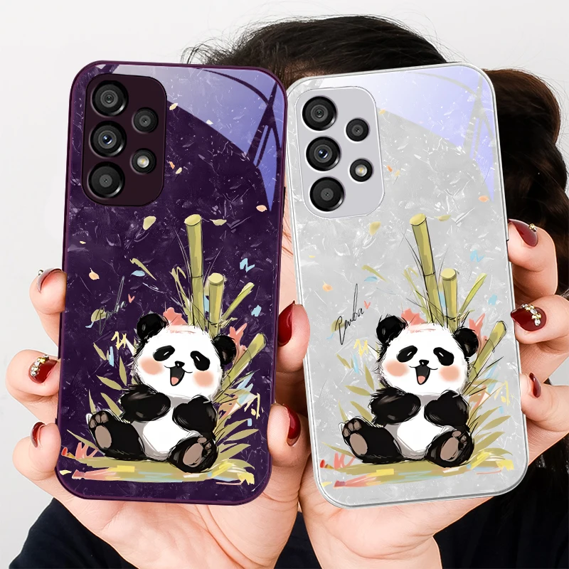 

Happy Panda For Samsung Galaxy S23 24 Plus S20 21 FE S25 Ultra A70 72 73 51 52 53 Tempered Glass Phone Case