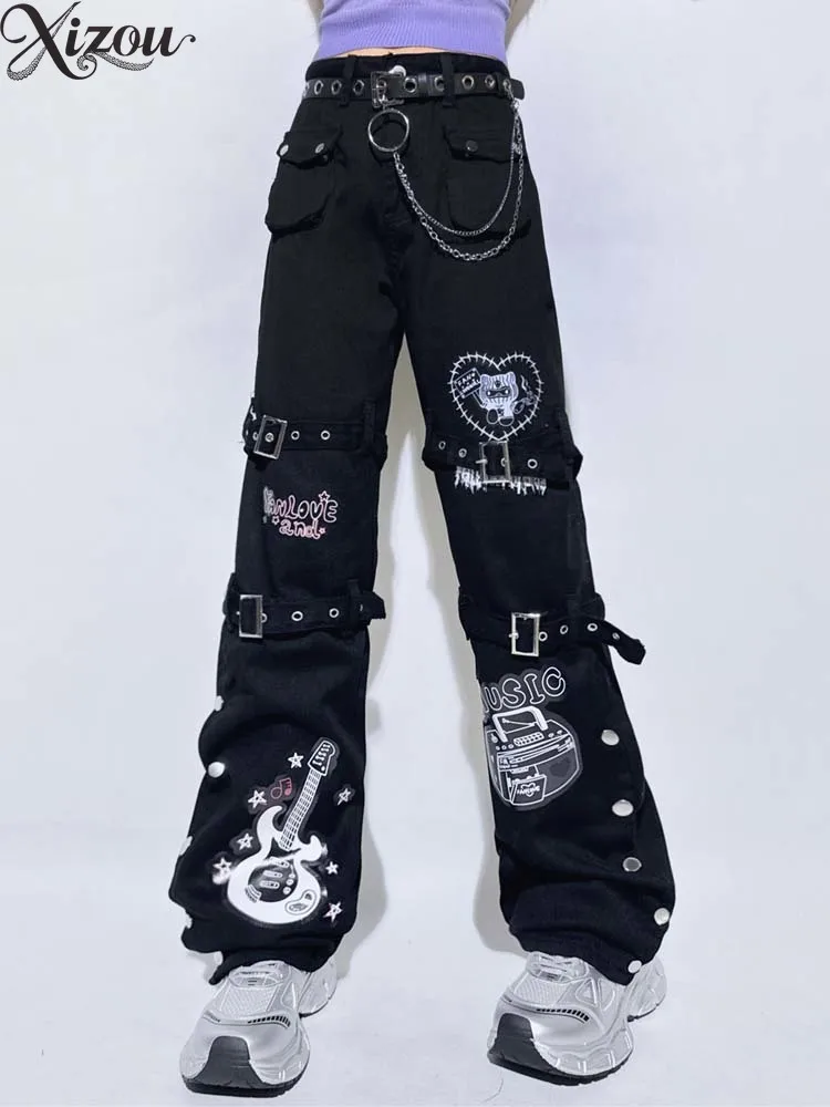 

Women's Long Pants Loose Straight Wide Leg Trousers Spring Autumn Tide High Street Style Y2k Casual Denim Jeans for Lady