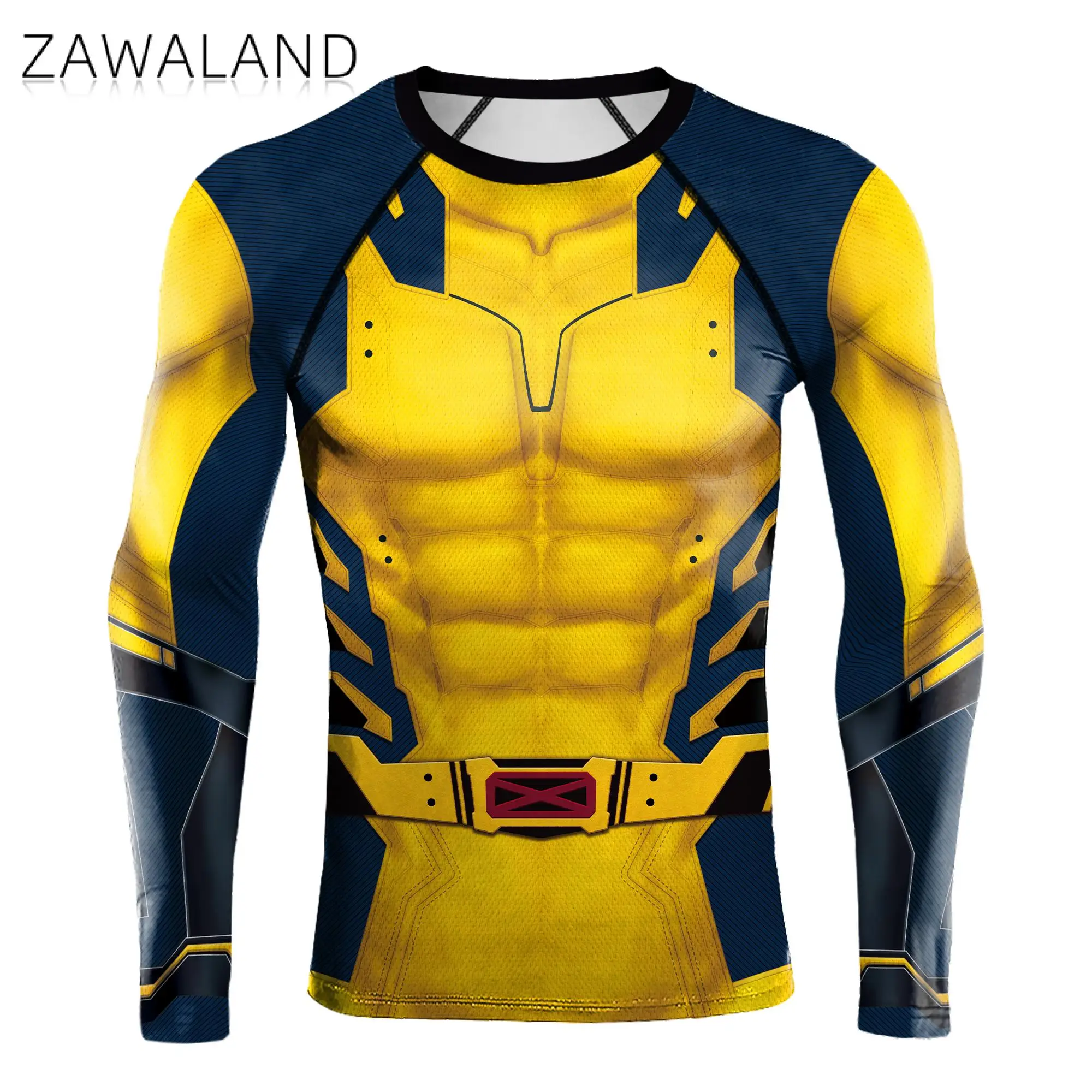 Zawaland Superhero Compression Long Sleeves Movie Superhero Cosplay Shirts Muscle Print Zentai Men's Running Fitness Tops Male