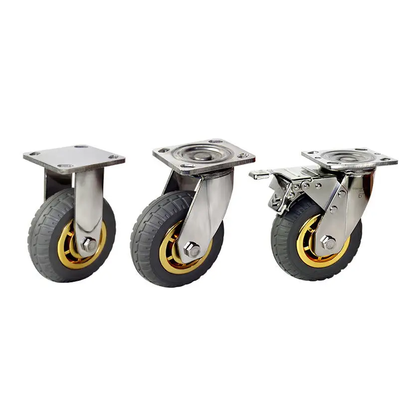 6 inch heavy duty 304 Stainless Steel 304 Elastic rubber Trolley 150mm Swivel castors Solid core Rubber Anti rust caster wheels