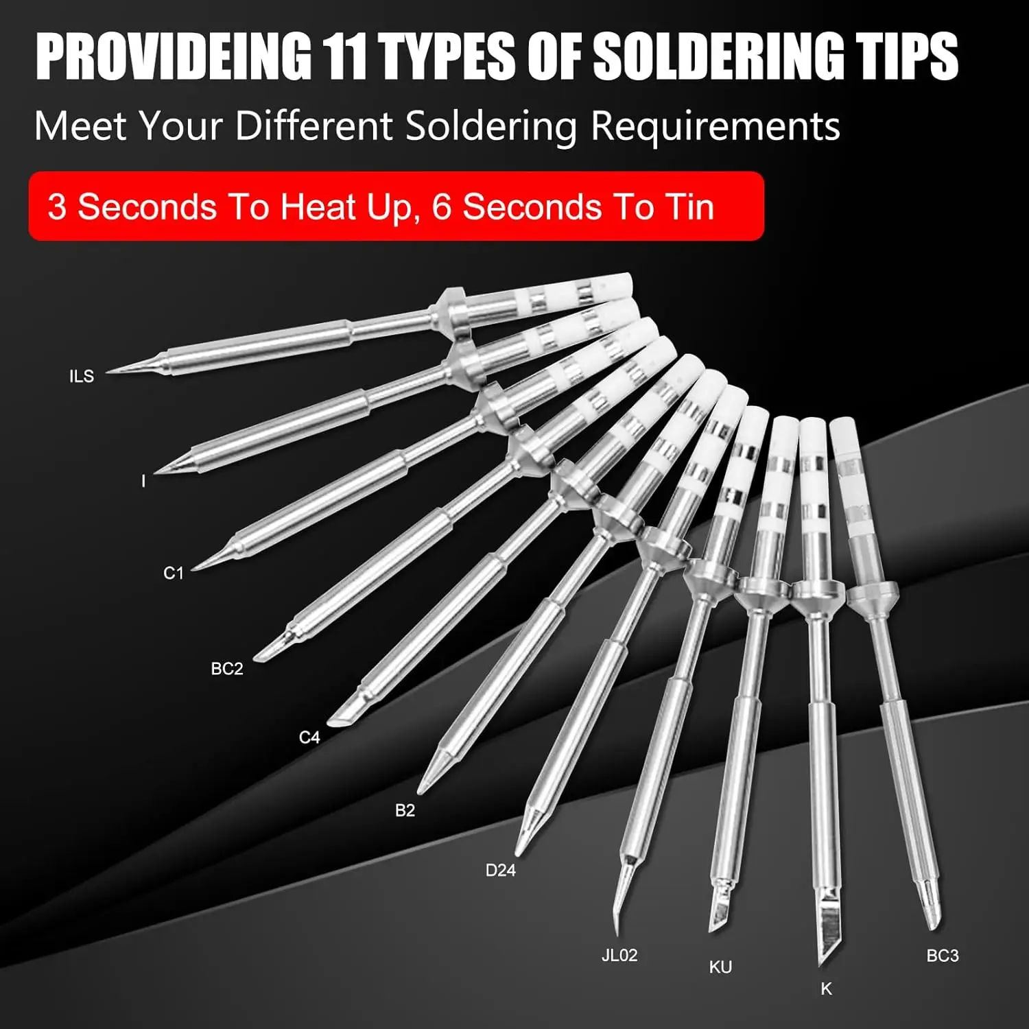 Soldering Iron Tips 11pcs Set, Mini TS100 Replacement Tips with Stainless Steel, Fast Heating for Electronics Repair view 2
