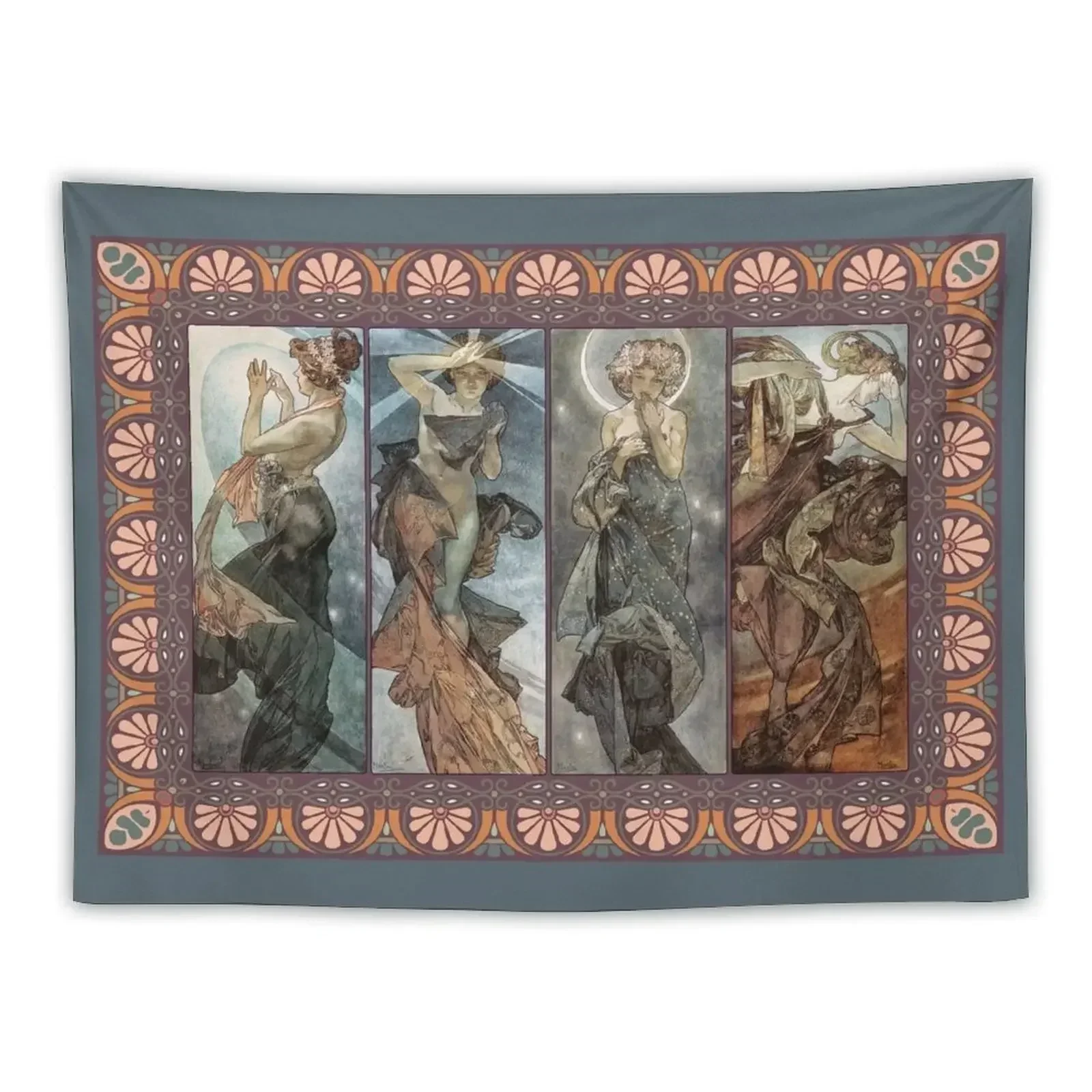 The Moon and the Stars with Border Alphonse Mucha Tapestry Aesthetic Room Decorations Wallpaper Art Mural Bedroom Decor Tapestry