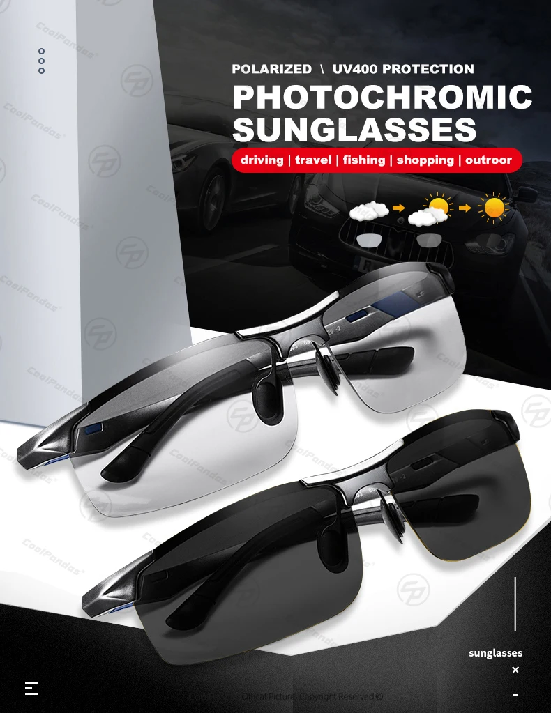 LIOUMO Klassische Legierung Quadratischen Rahmen Polarisierte Sonnenbrille Mann Photochrome Gläser Frau Chameleon Anti-Glare Fahren gafas de sol – Detail 1