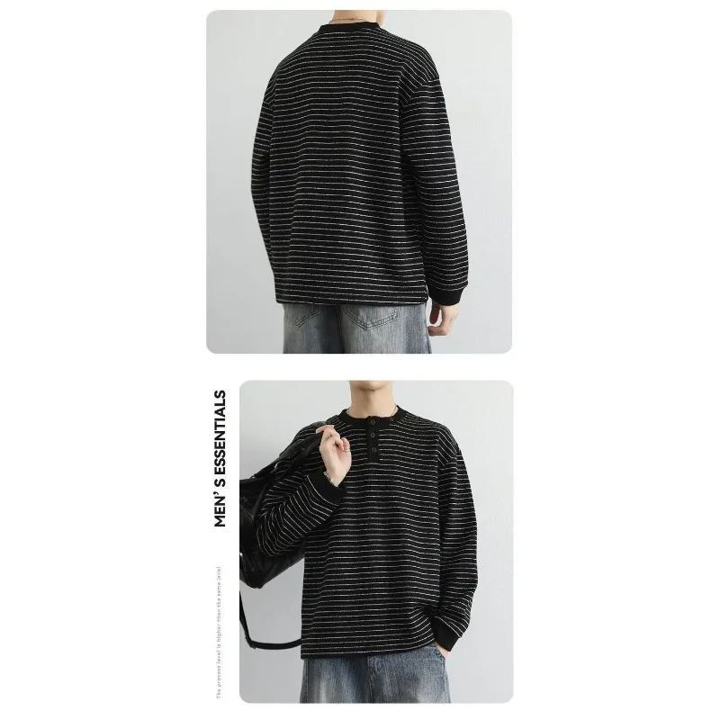 Suéter listrado contrastante roupas masculinas pulôver em torno do pescoço suéter elegante casual top