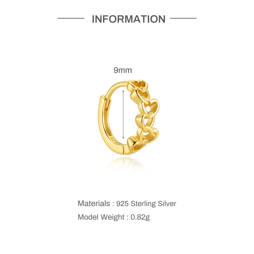 Aide S925 Sterling Silver Heart Chain Huggie Hoop Earring Cute Love Link Cartilage Clicker for Women Trendy Ear Stacking Jewrlry