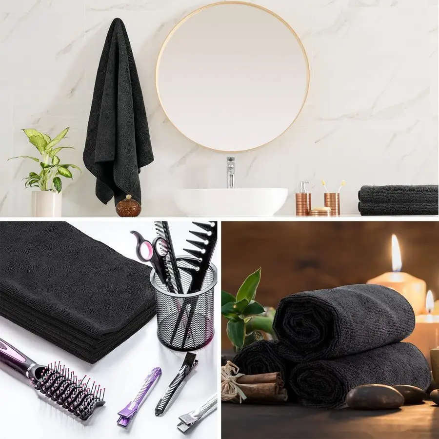 26 Pack Salon Towel Bulk Black Microfiber Hair Drying Towels Bleach Proof Microfiber Lint Free Absorbent Hand Towels Set for Hom