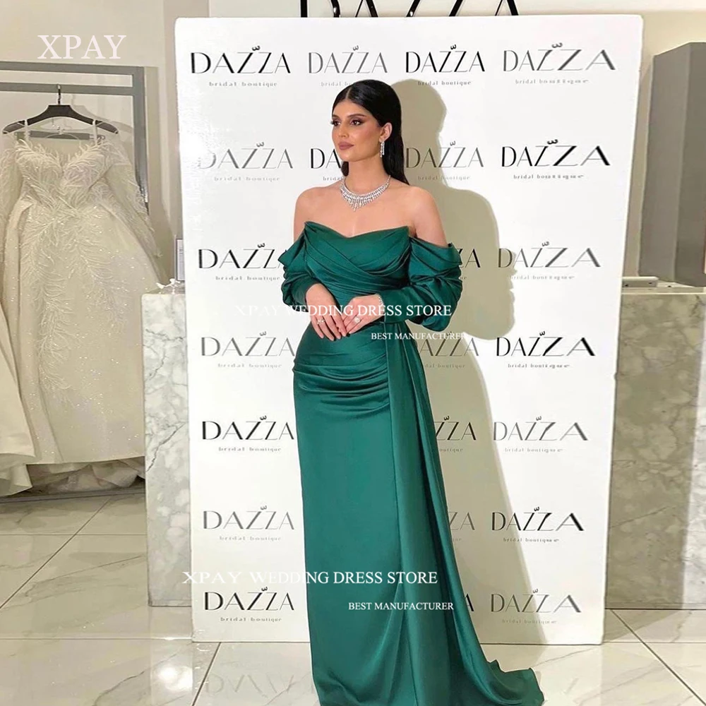 

XPAY Elegant Satin Prom Dresses For Dubai Arabia Women Off The Shoulder Strapless Cocktail Evening Party Dress Vestido de noche