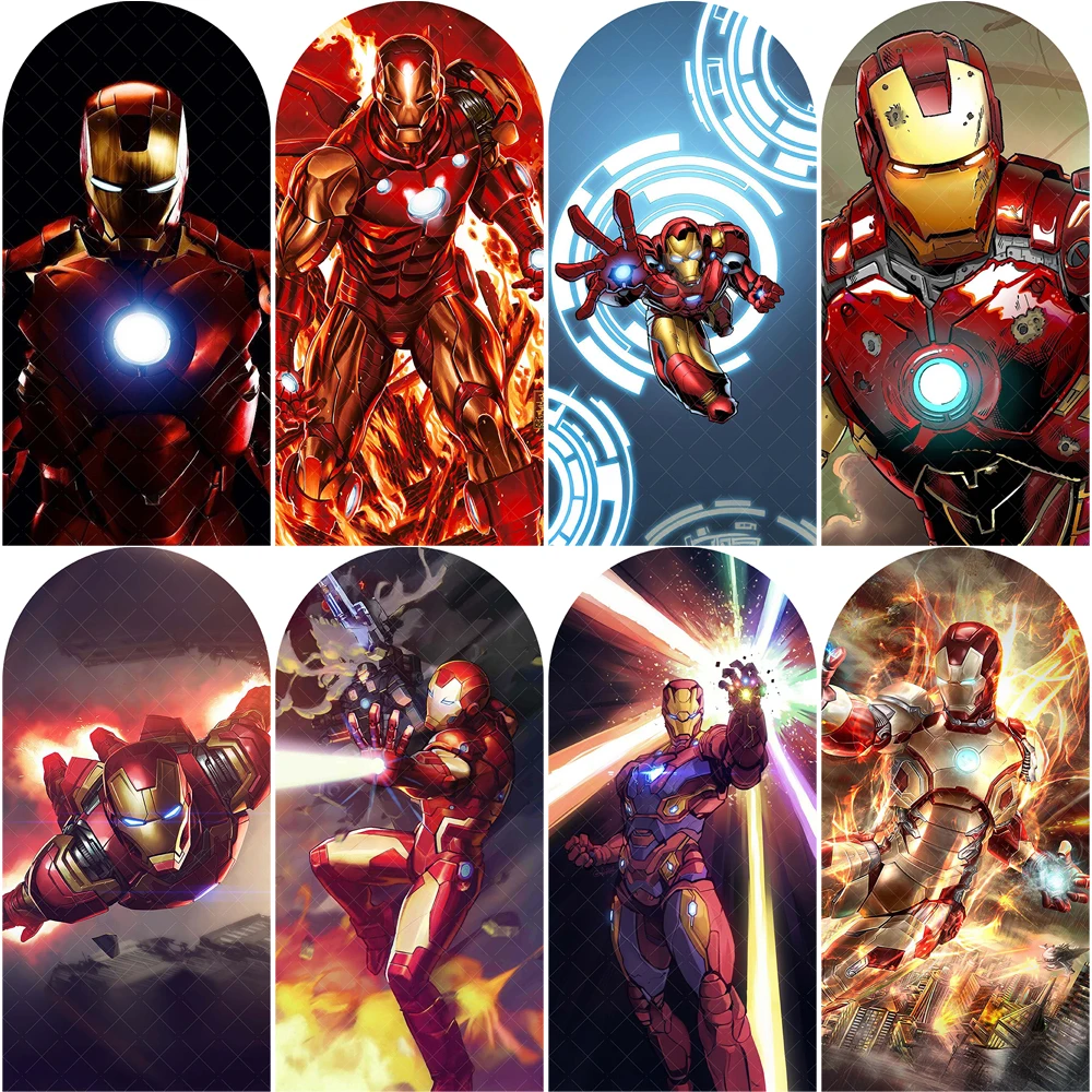 

Marvel Iron Man Arch Photography Backdrop Custom Name Superhero Iron Man Background Boy Birthday Party Baby Shower Decor Poster