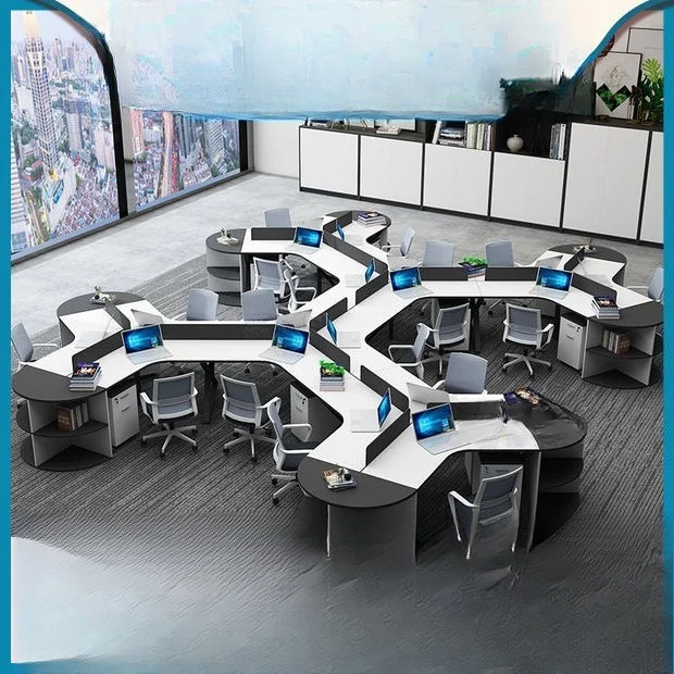 Office staff Computer desk and chair combination Simple modern office screen 3689 people Corner work desk Staff seat