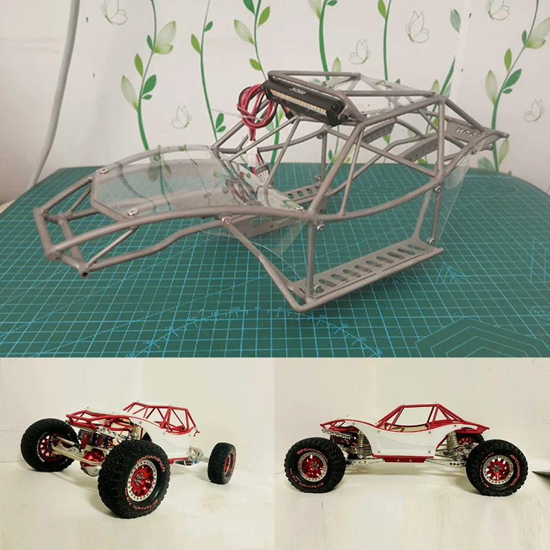 

w7 Titanium Alloy Pipe Frame Ghost Chassis 5mm Metal Pig Cage with Dome Light Transparent Car Shell For 1/10 RC Climbing Car DIY