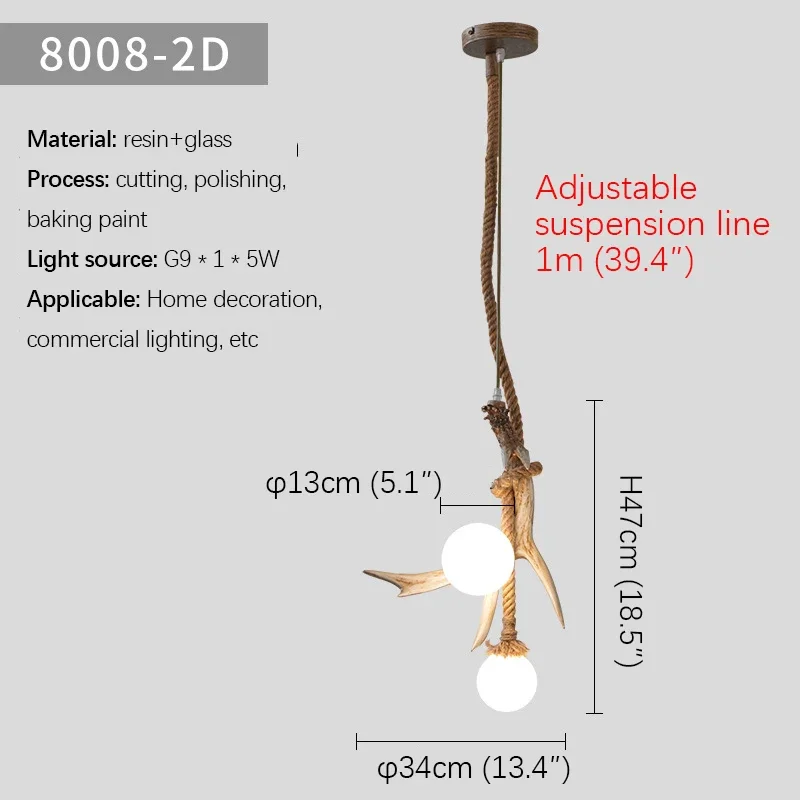 Retro Antler hanglamp witte glazen bollamp lange henneptouwlamp Restaurant Bar Homestay keukeneiland Amerikaanse landelijke lamp