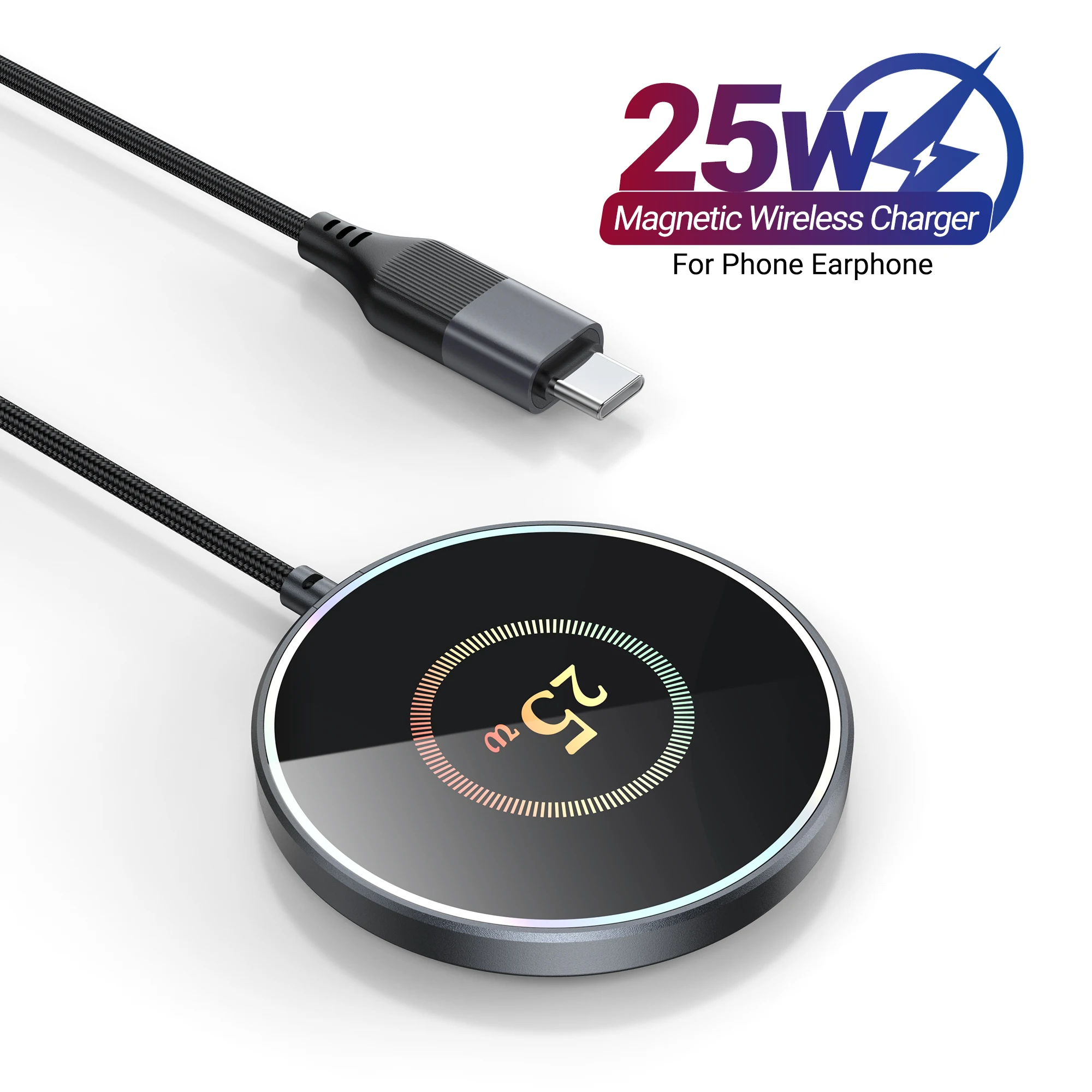 

Беспроводное магнитное зарядное устройство Type-C 25 Вт для быстрой зарядки телефонов iPhone 17 16 15 14 13 12 X Pro Max, Samsung, Huawei