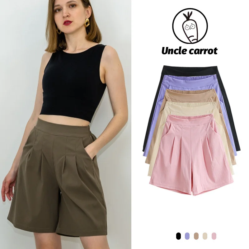 Women Shorts 2024 Summer Candy Colors Casual high waist loose half shorts for girls Soft Cool female Outwear Shorts