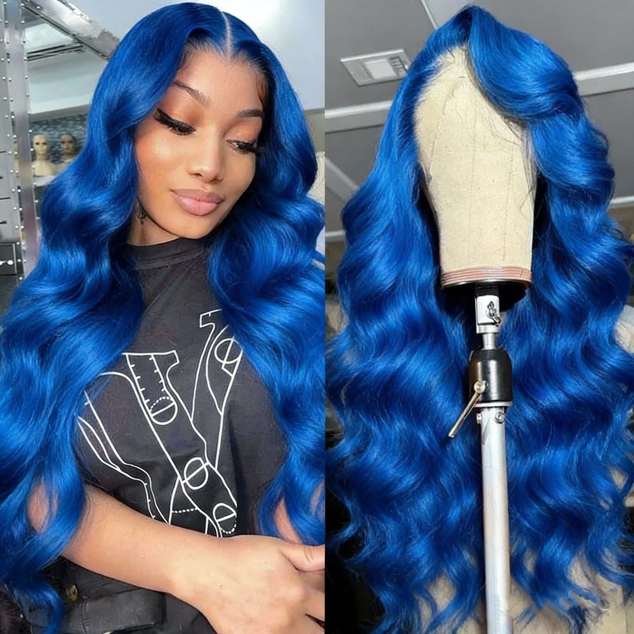 

Парик из натуральных волос 13x4 Royal Blue Lace Front, цвет темно-синий, 13x6 HD прозрачный парик с волнистыми прядями для женщин, 30 дюймов