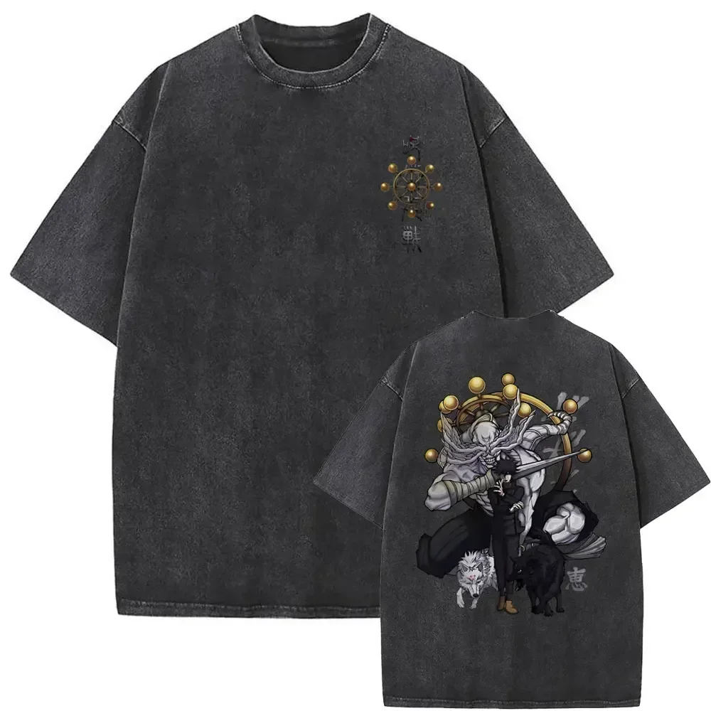 

Washed Vintage Anime Jujutsu Kaisen T Shirts Fushiguro Megumi Graphic T-shirt Summer Men Women Manga Fashion O-collar T-shirts