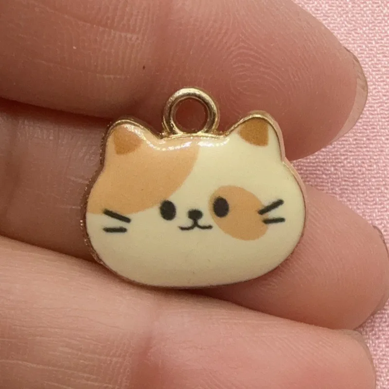 12pcs Printed Cat Head Alloy Drip Oil Pendant, DIY Jewelry Making Earrings, Keychains, Accessories view 2