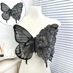 Tela de encaje con parche de mariposa, malla, cuello de mariposa grande, bordado, suéter, accesorios de abrigo, 35CM