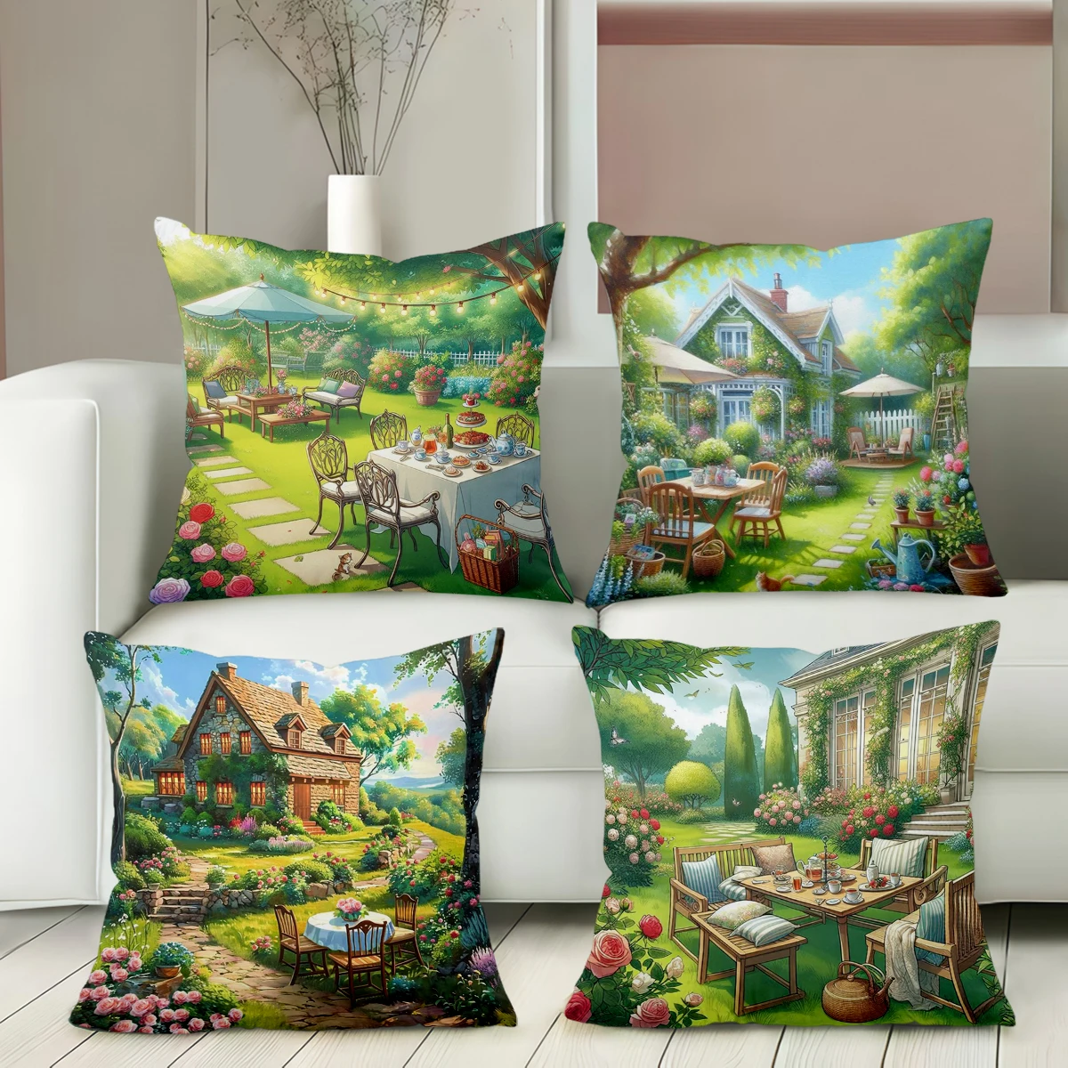 

Enchanting Garden Scene Printed Cushion Covers Decor Accents Polyester pillowcase, sofa decorative cushion cov Headboard Pillow