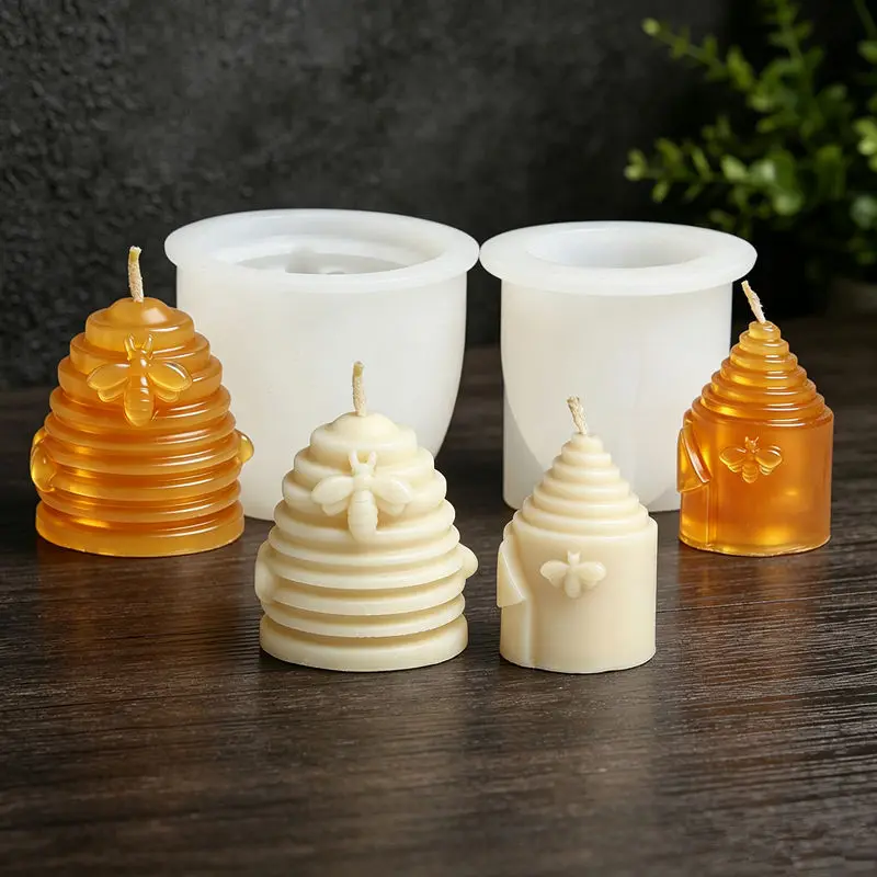 2PCS Bee Hive Silicone Candle Mold,Cute Honeycomb Beehive With Bee Design For DIY Handmade Scented Candle, Plaster & Resin Craft