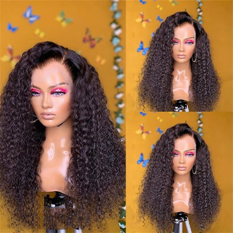 

Soft Preplucked 26" Long Kinky Curly 180% Density Natural Black Wave Lace Front Wig For African Women Babyhair Glueless Daily