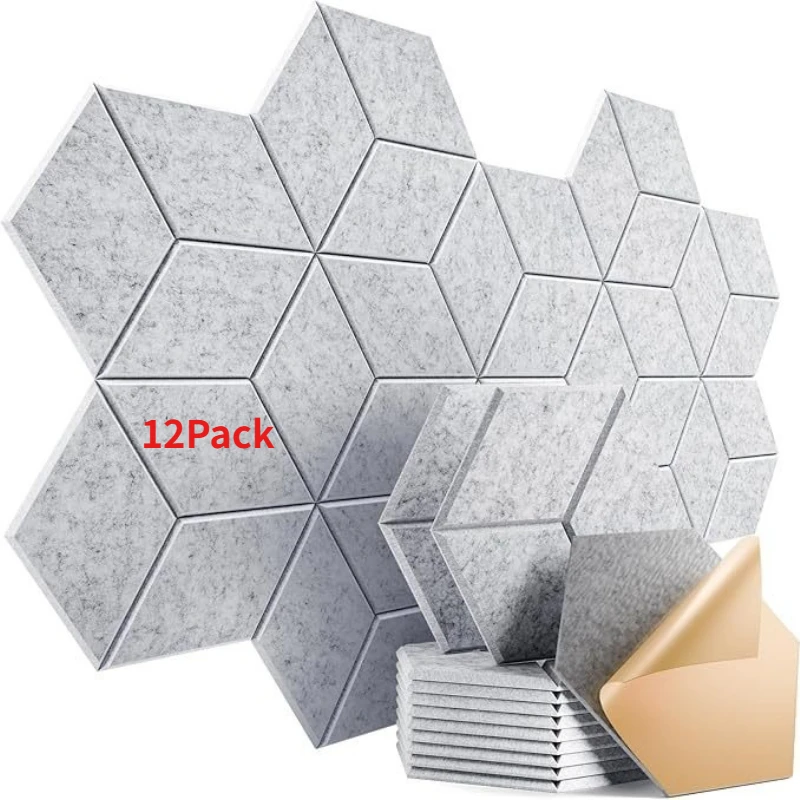 12Pack Polyester Fiber Y-Shaped Hexagonal Sound Absorbing Panels Sound Insulation Wall Decor for Recording Studio Office Home