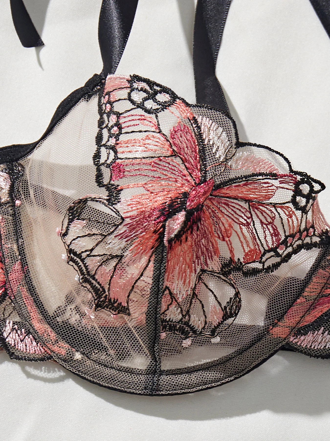 Lady 2 Pieces Lingerie Elegant Bowknot See Through Sexy Butterfly Bra Panty Cute Girl Intimate Underwear Set