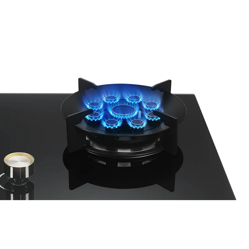 B932D موقد غاز بشعلة ثنائية - سطح زجاجي مدمج مع إشعال البطارية، نوع غاز البترول المسال لمطابخ المنزل والفنادق