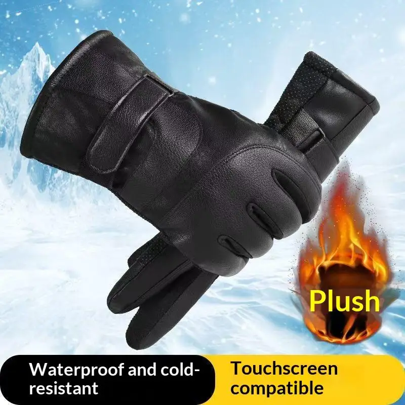 Herren-Winterhandschuh, verdickt, mit Fleece gefüttert, Touchscreen-fähig, wasserdicht, winddicht, kältebeständig, für Motorradfahren, Outdoor-Skifahren. – Detail 6