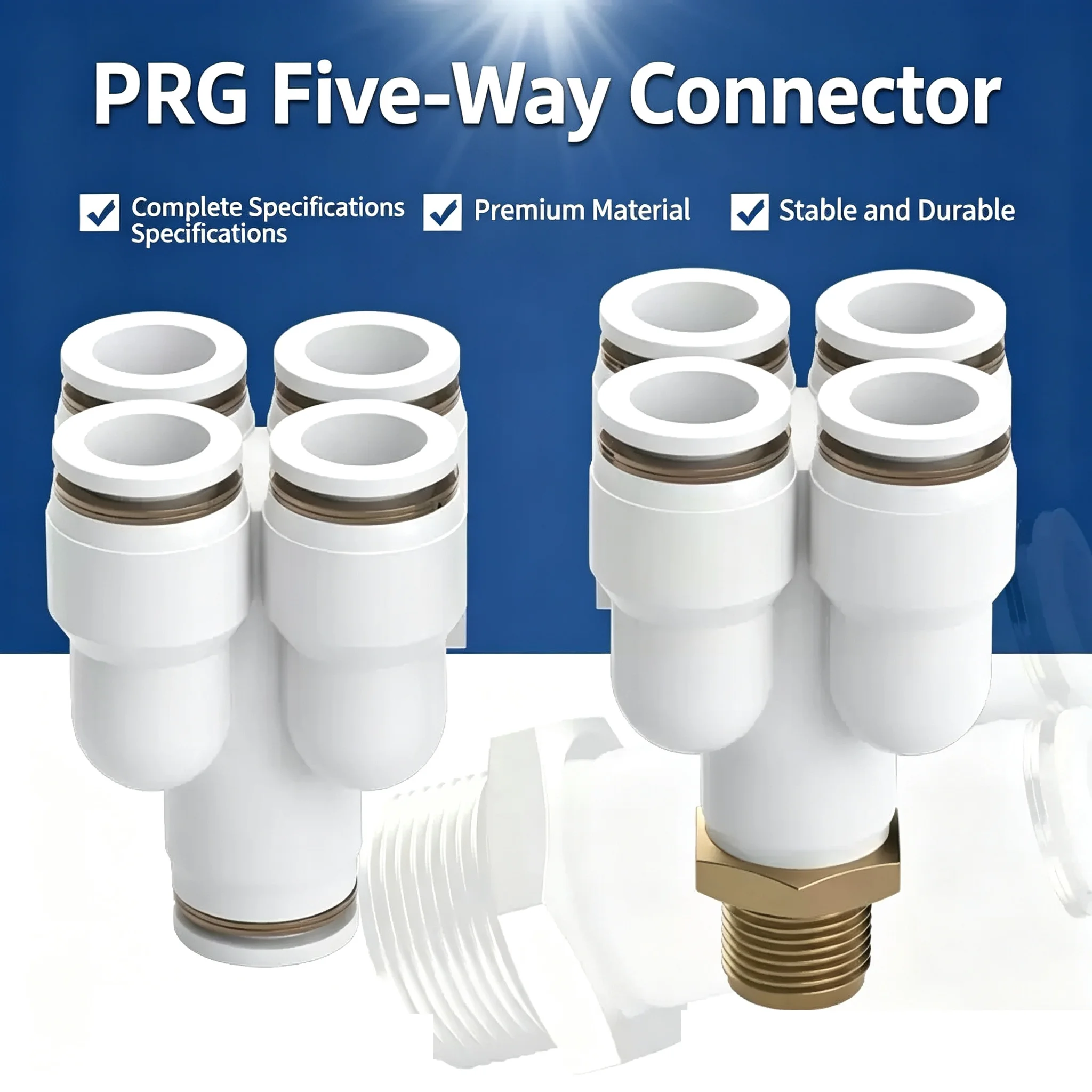 Fitting Quick Release Push in Connector Variable Diameter 4 6 8 1012mm OD Tube PRG  Five Ways White Pneumatic Air