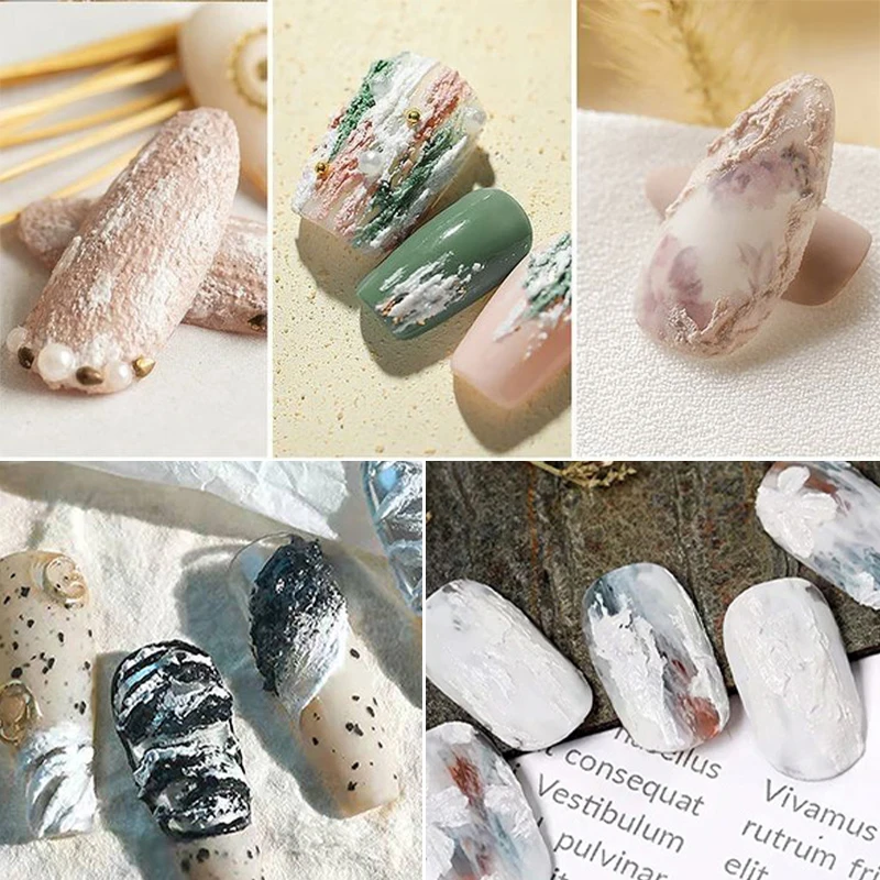 6 Colors Plaster Gel Nail Polish,3D Embossed Sculpting Gypsum Gel UV/LED Nail Art Sand Texture Painting Gel for Manicure DIY view 6