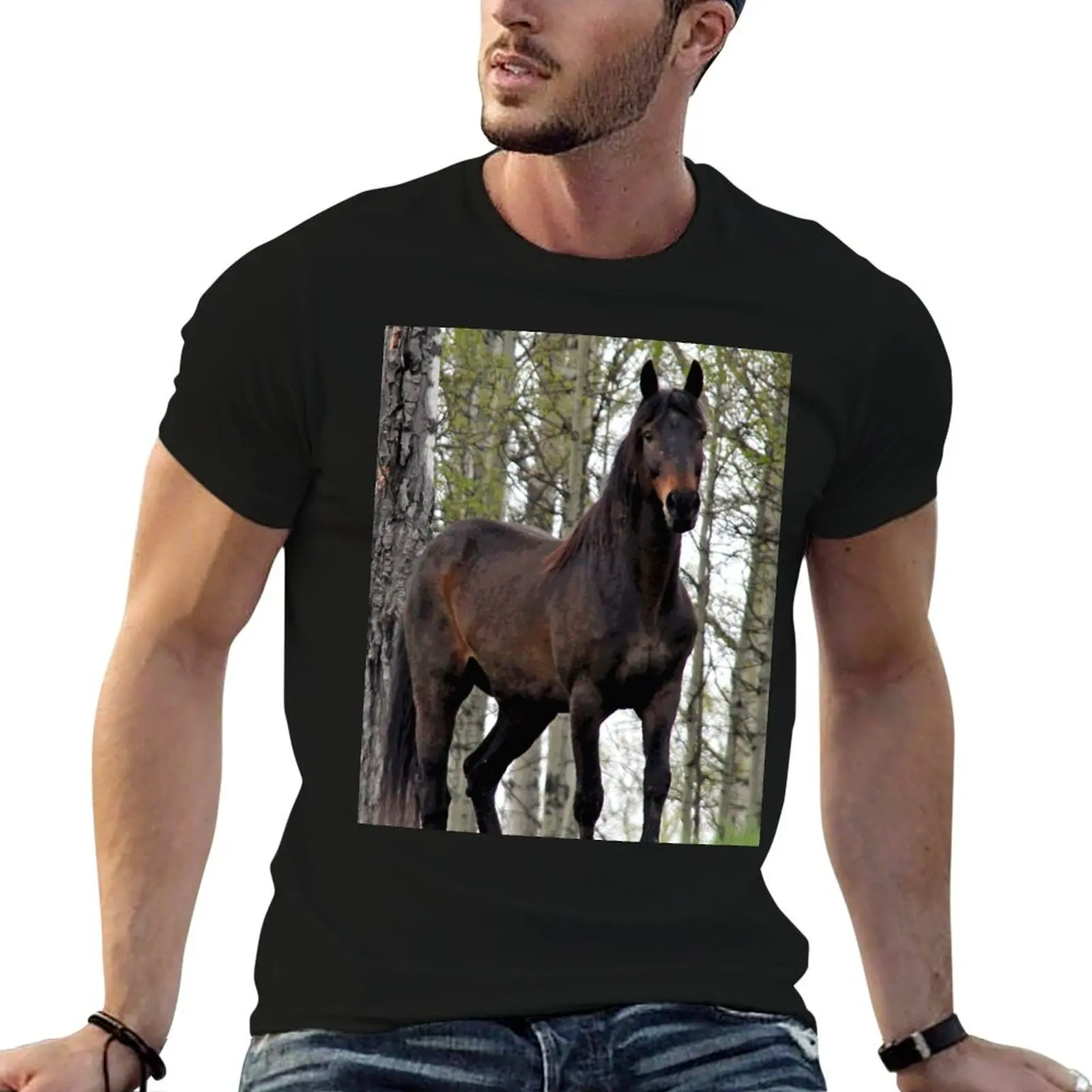 Camisetas hombre camiseta calidad marca de lujo caballo percheron pura sangre esencial camiseta alta