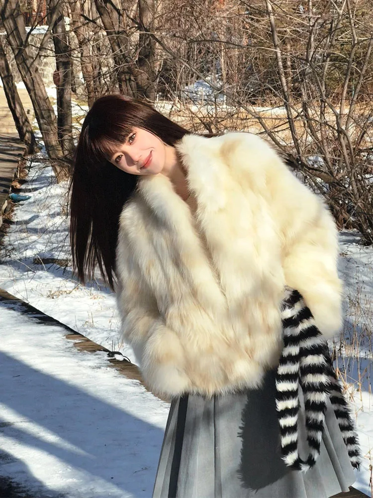 

Faionable ort Fur Coat Women's Winter Outerwear adient Coloring Simulation Fur Thi Warm Casual Sle Coat