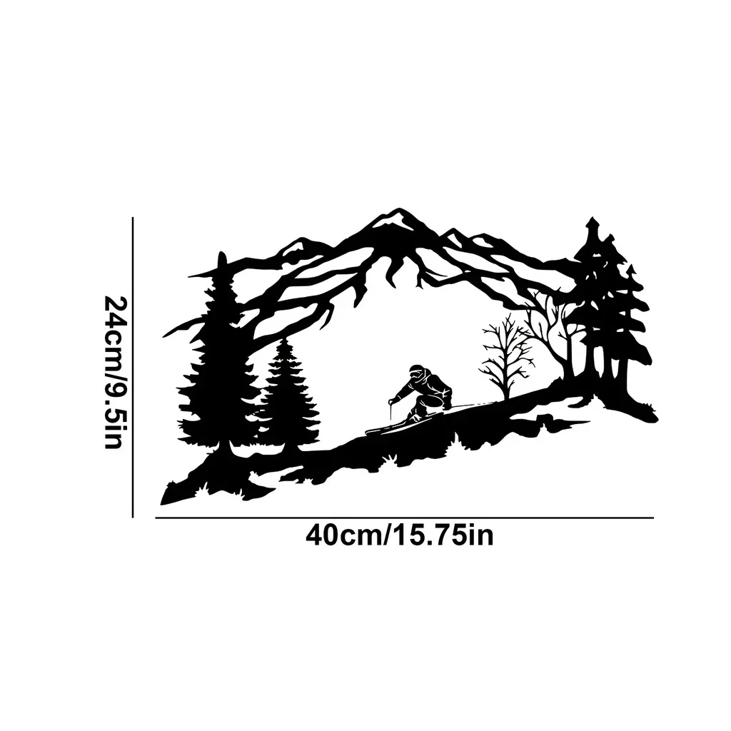 Mountain And Trees Themed Wall Art Metal Wall Decor, Metal Skier Wall Art, Ski Lover Gift Home Decor metal wall hanging