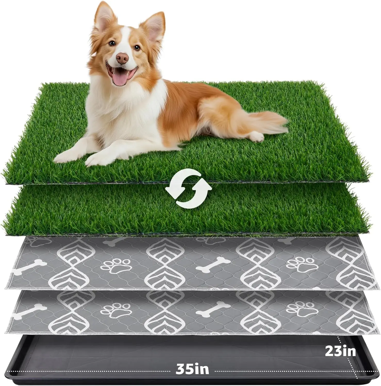 

Large Dog Grass Pad with Tray - 35x23in Indoor Outdoor Potty for Patio Balcony Apartment Use, Quick Absorbency