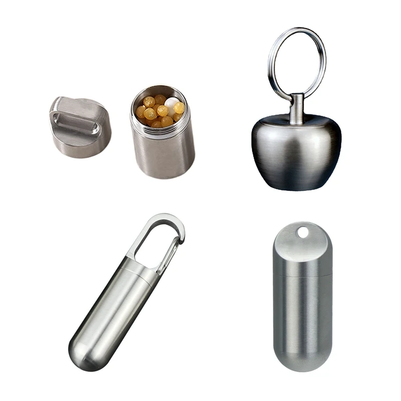 ●1PCS Metal Pill Box Delicate Seal Medicine Organizer Box Keychain Outdoor Pocket Pill Waterproof Holder Container