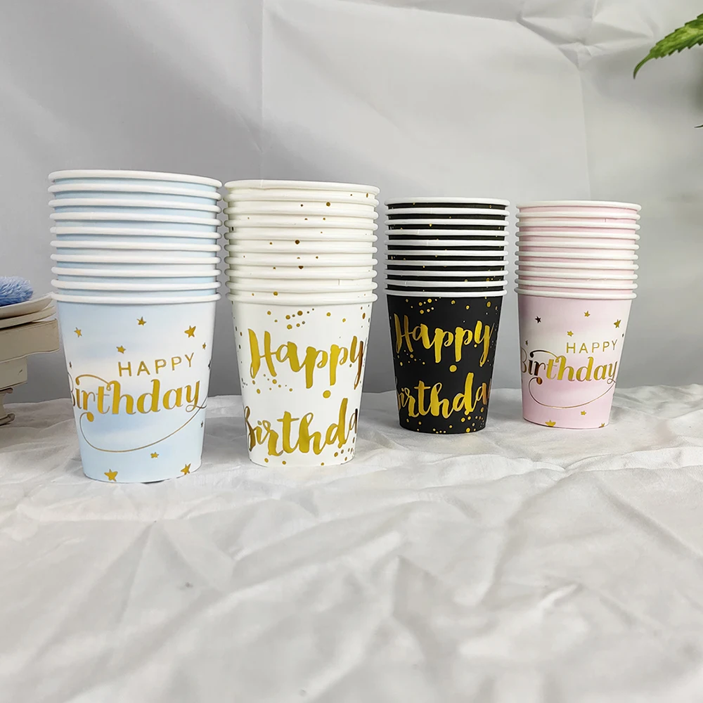 10PCS 9 Oz 250ml Happy Birthday Thickened Paper Cup Disposable Paper Cup Raw Wood Pulp Children\'s Birthday Party Supplies