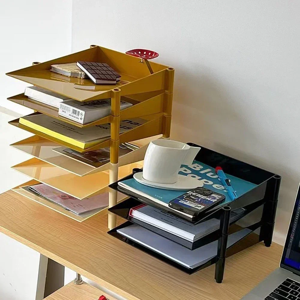 Multilayer Stackable Desktop Storage Rack Letter Shelf Rack Tray File Organizer for Work Mail Files Magazines Cosmetic Storage