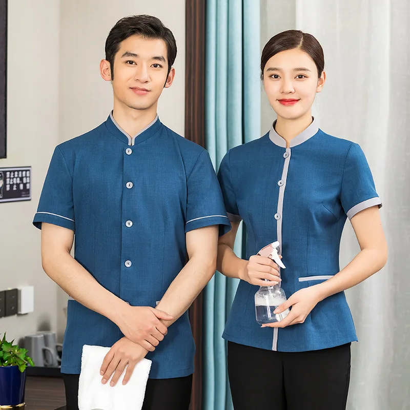 

Рабочая одежда с короткими рукавами для персонала по уборке гостиничных номеров и полов, летняя униформа для мужчин и женщин, больших размеров.