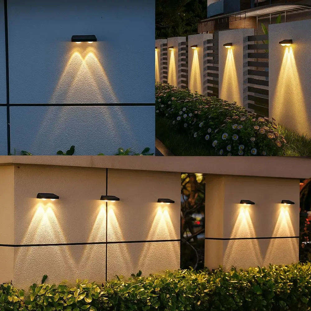 2LED Waterproof Solar Wall Lamps White Light Warm Light Yard Atmosphere Wall Lights Outdoor Rainproof Lighting Time 6-12 Hours