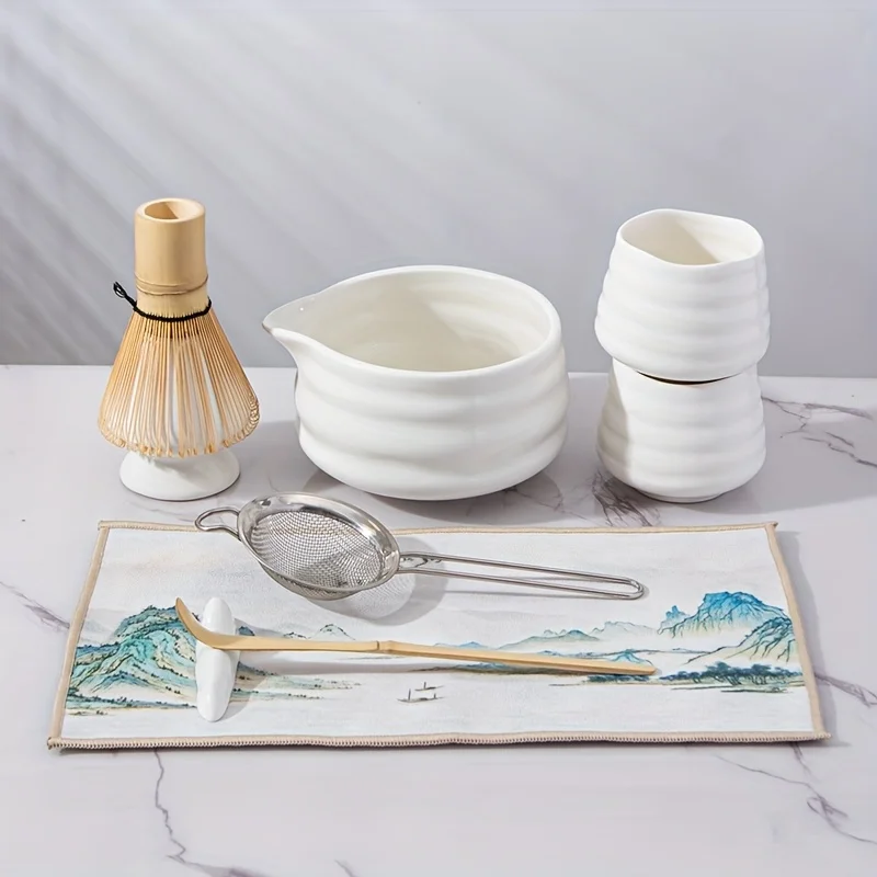 

Набор инструментов Matcha из 9 предметов, белая подарочная коробка, традиционный японский набор для чайной церемонии, уникальный подарок на день рождения, День Благодарения и Рождество