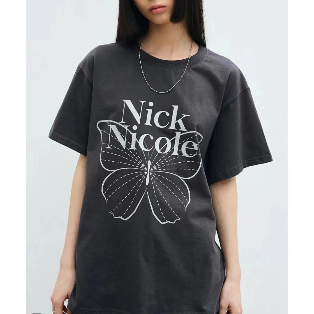 Nicki Nicole Print T-Shirt Korean Summer Women Cotton O-Neck Casual Short Sleeve Harajuku Hip Hop Trend Oversized T-Shirt Unisex